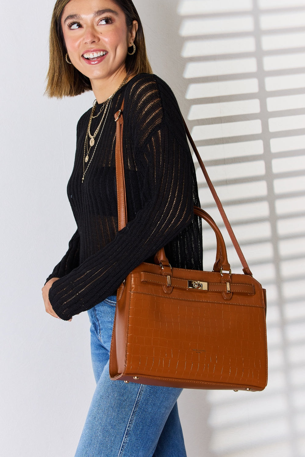 Sac à main en cuir PU texturé David Jones