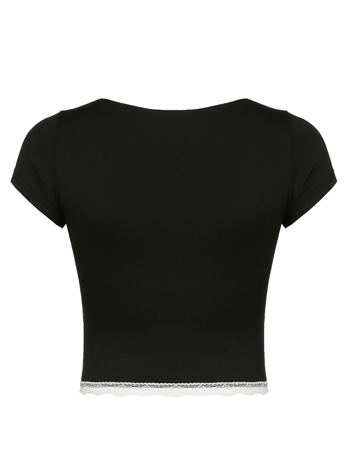 T-shirt à manches courtes et col en cœur avec détails en dentelle