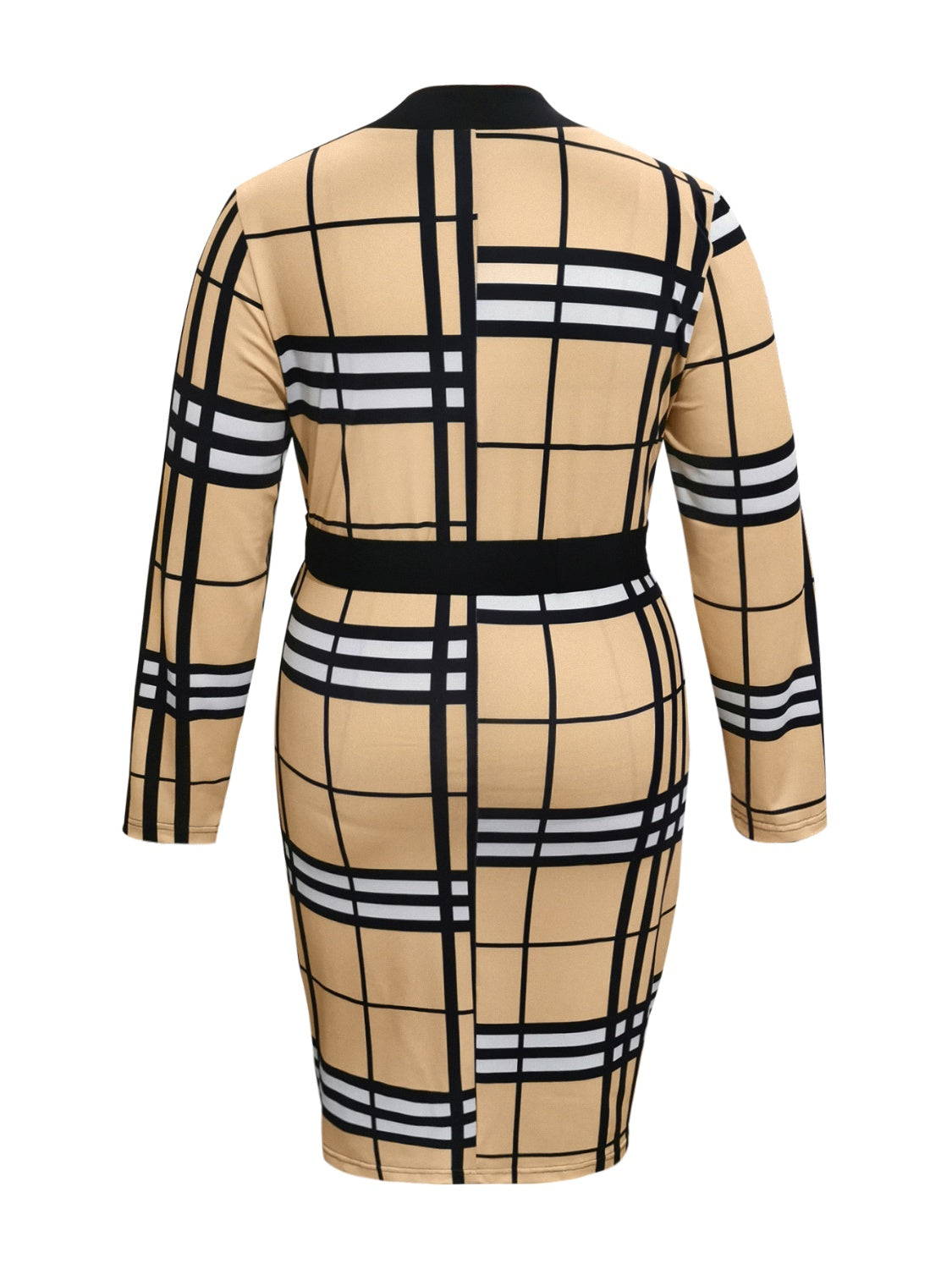 Robe portefeuille à carreaux grande taille, col en V, manches longues