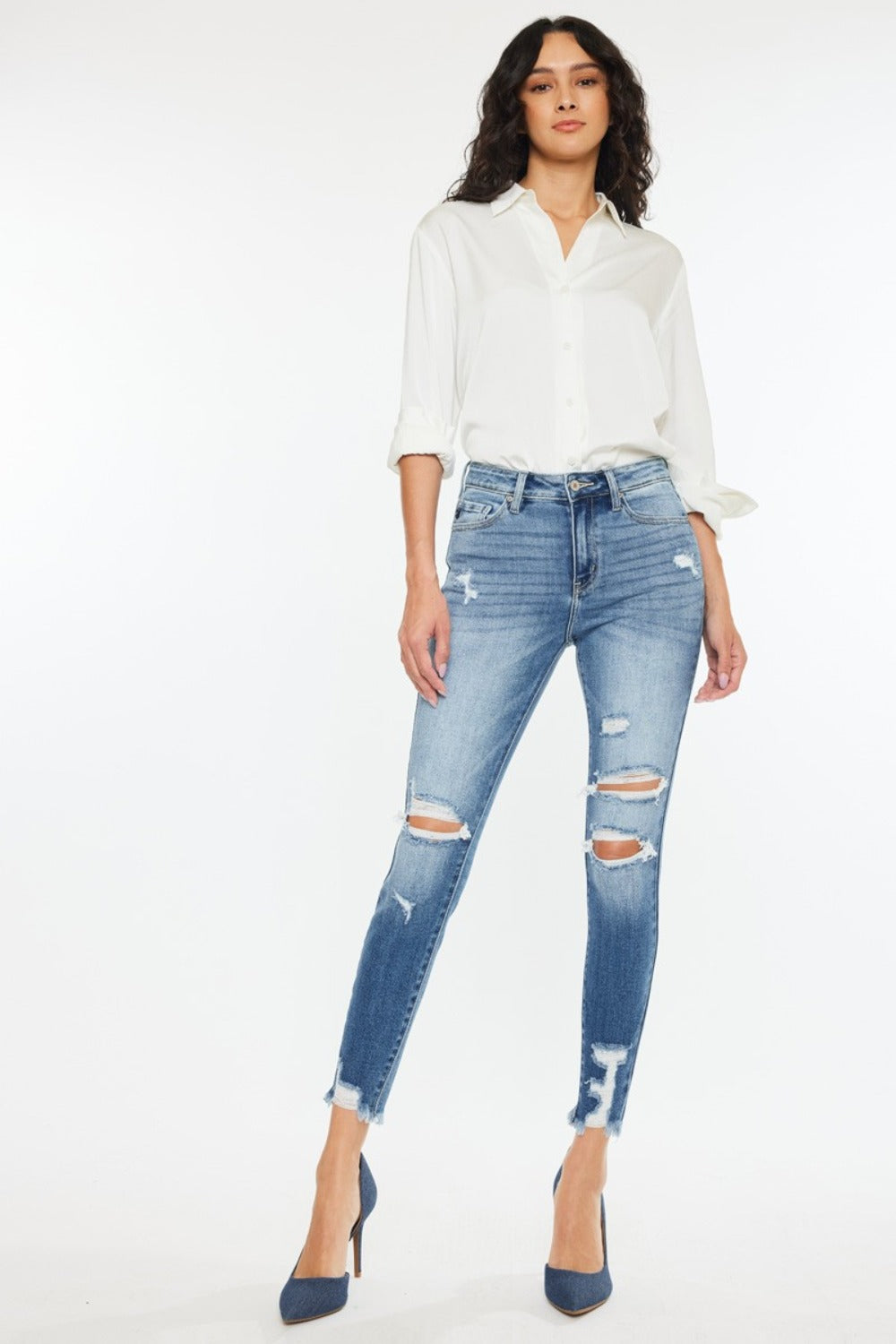 Jean skinny Kancan taille haute effiloché à la cheville