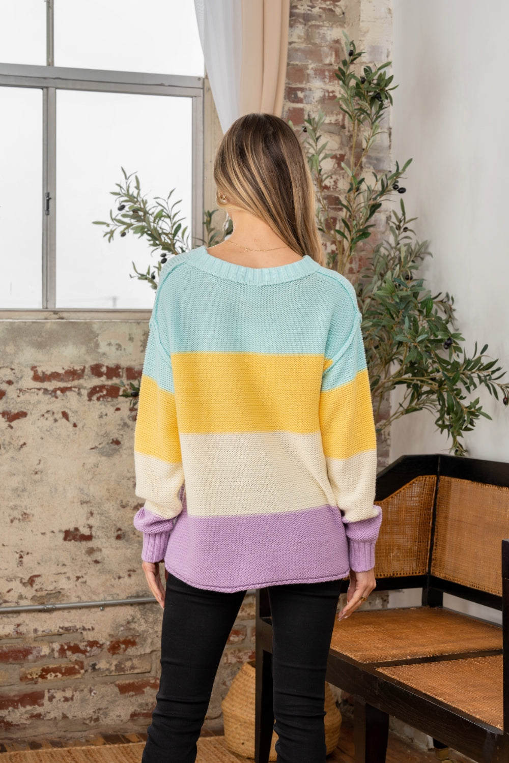 Pull à coutures apparentes et blocs de couleurs, taille réelle, Sew In Love