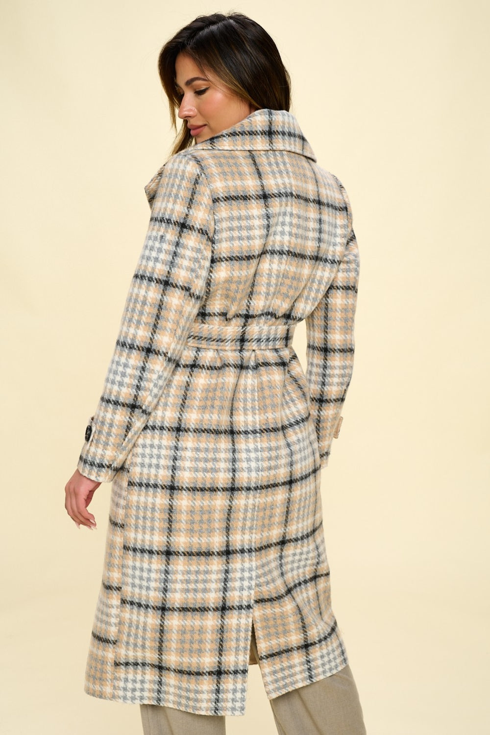Manteau croisé à carreaux avec ceinture Coalition LA