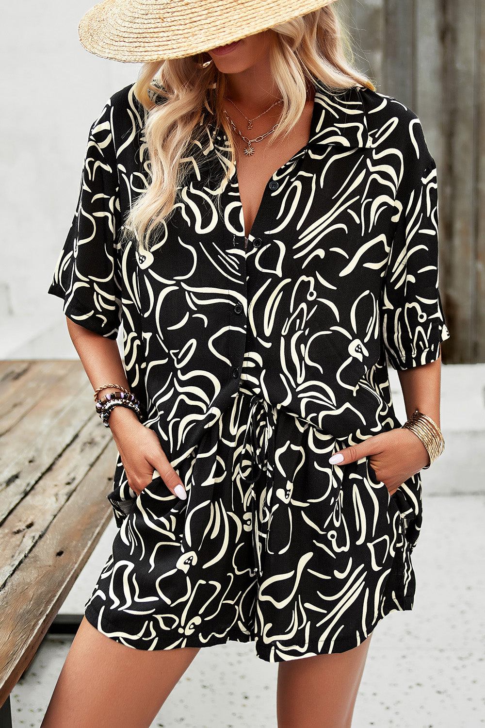 Ensemble chemise boutonnée et short imprimé Devine