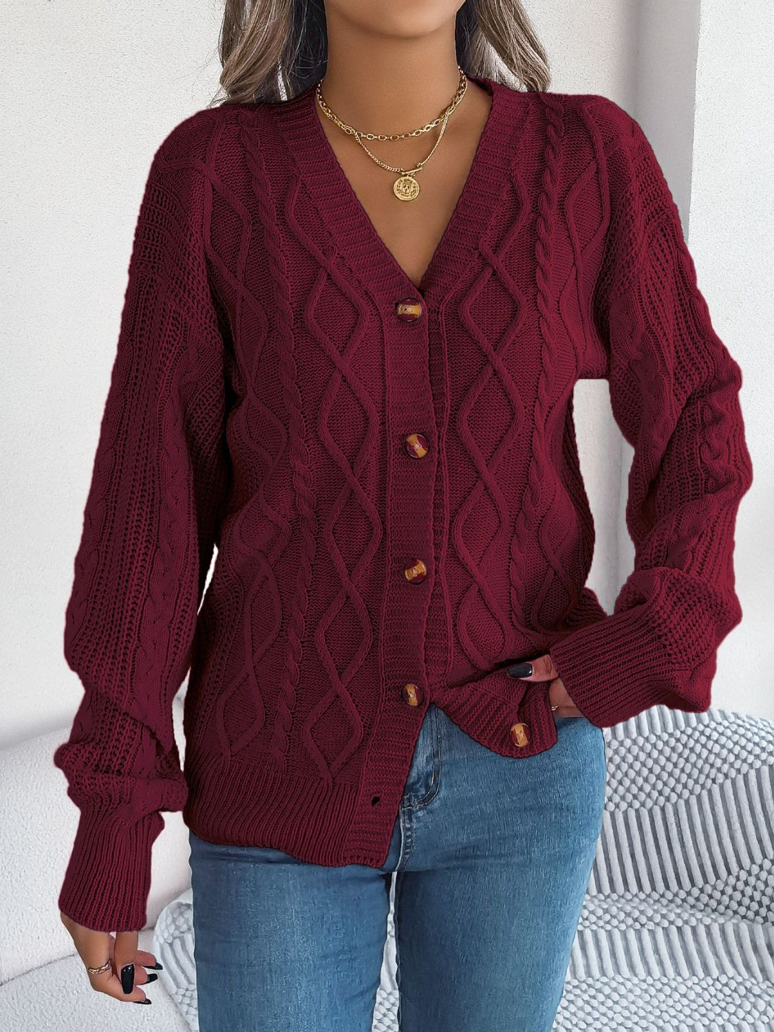 Cardigan à manches longues en maille torsadée