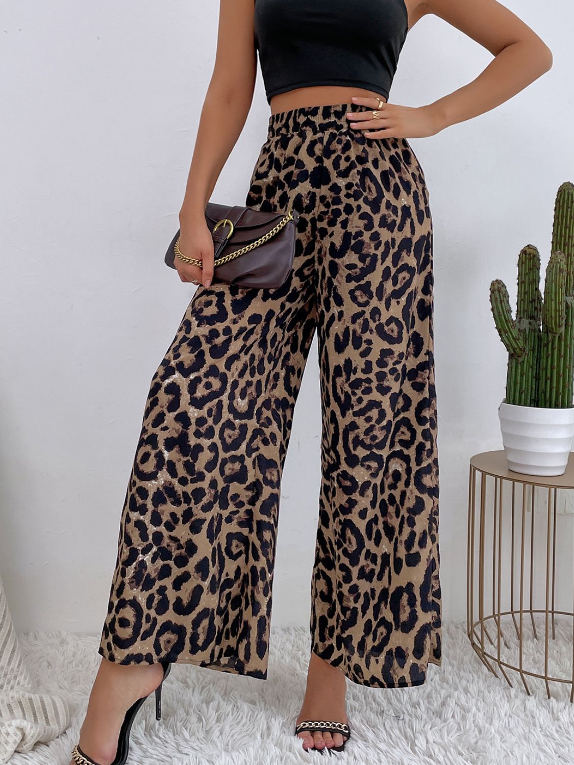 Pantalon large imprimé à taille élastique