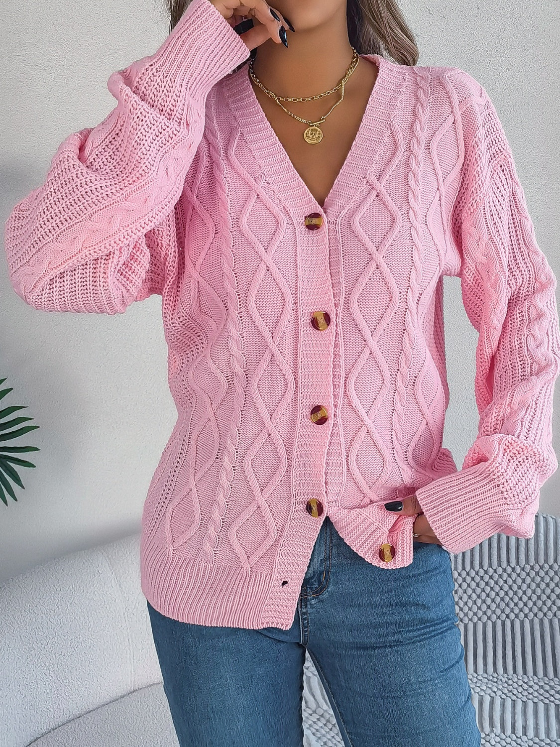 Cardigan à manches longues en maille torsadée