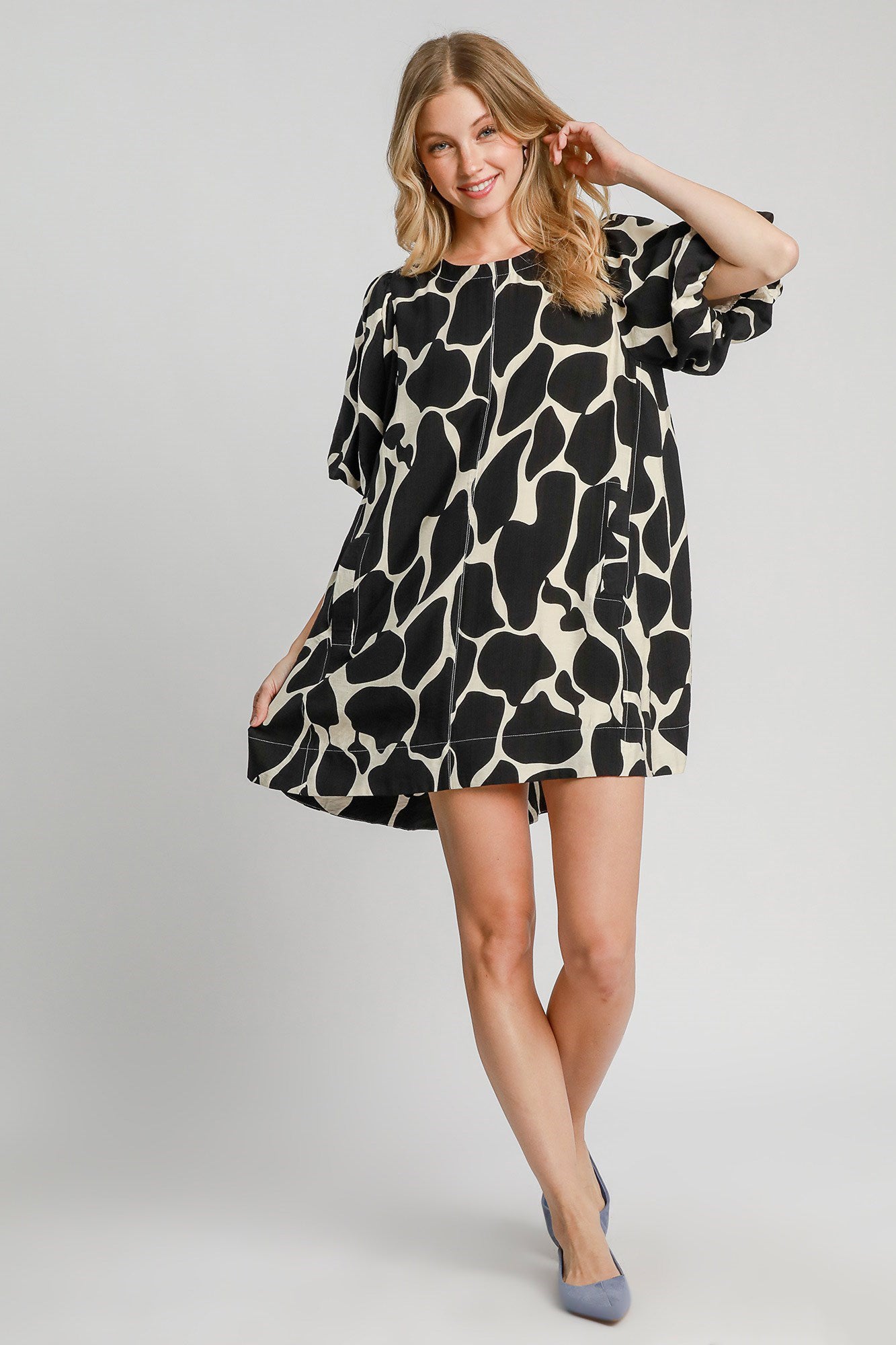 Robe Umgee à manches bouffantes et imprimé abstrait bicolore, grande taille