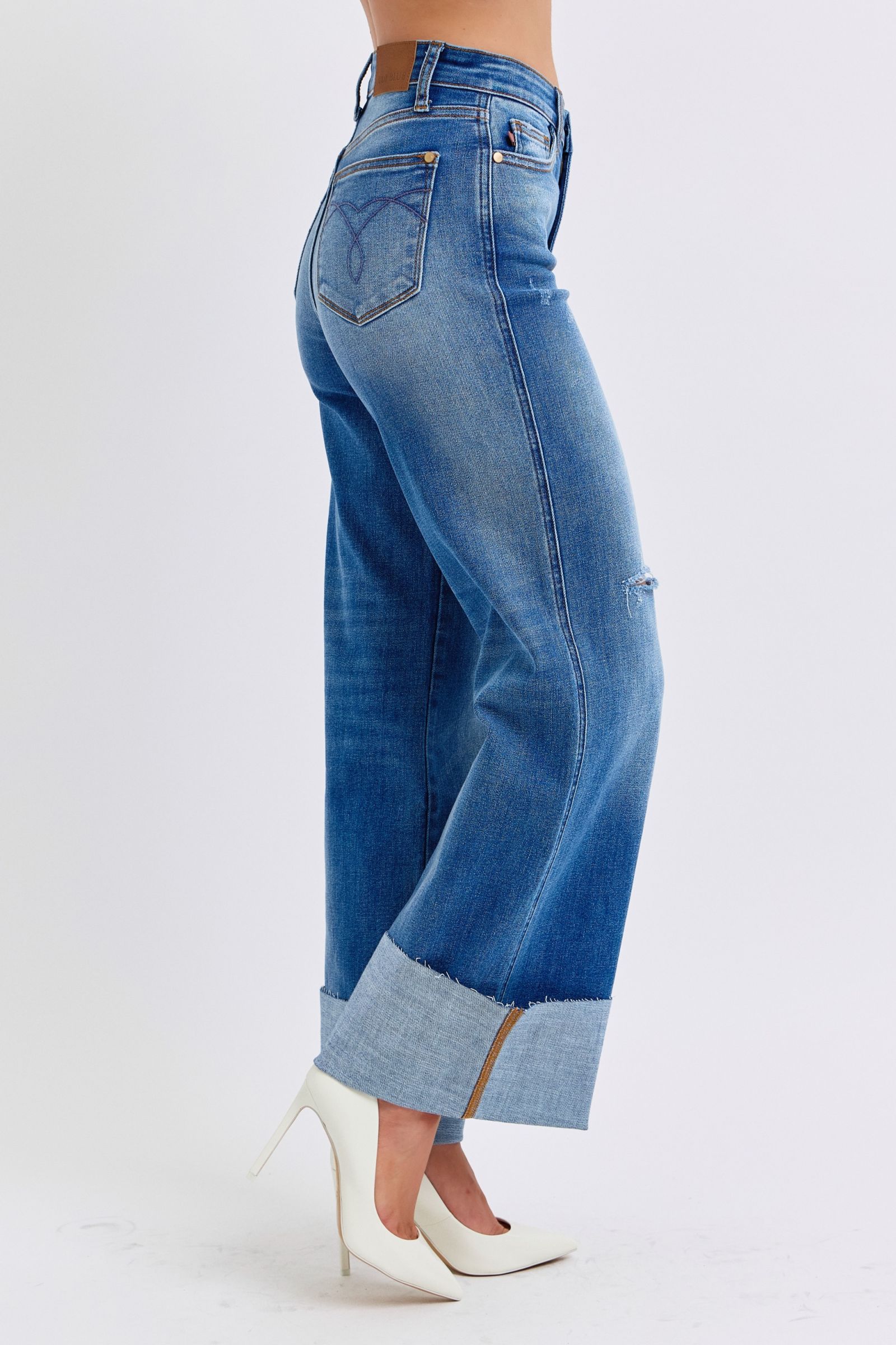 Jean large taille haute bleu vieilli Judy
