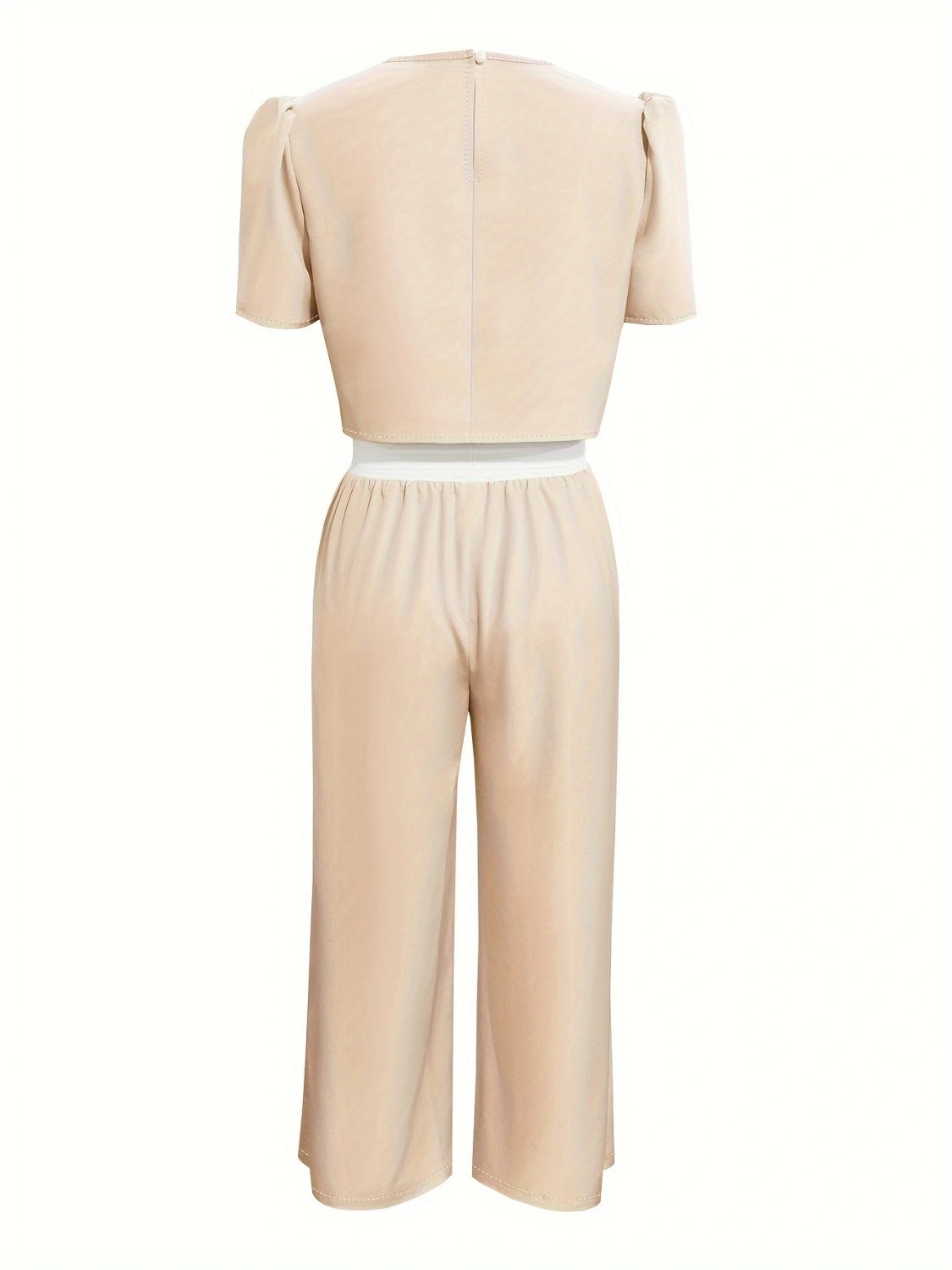 Ensemble haut à manches courtes et col rond et pantalon noué