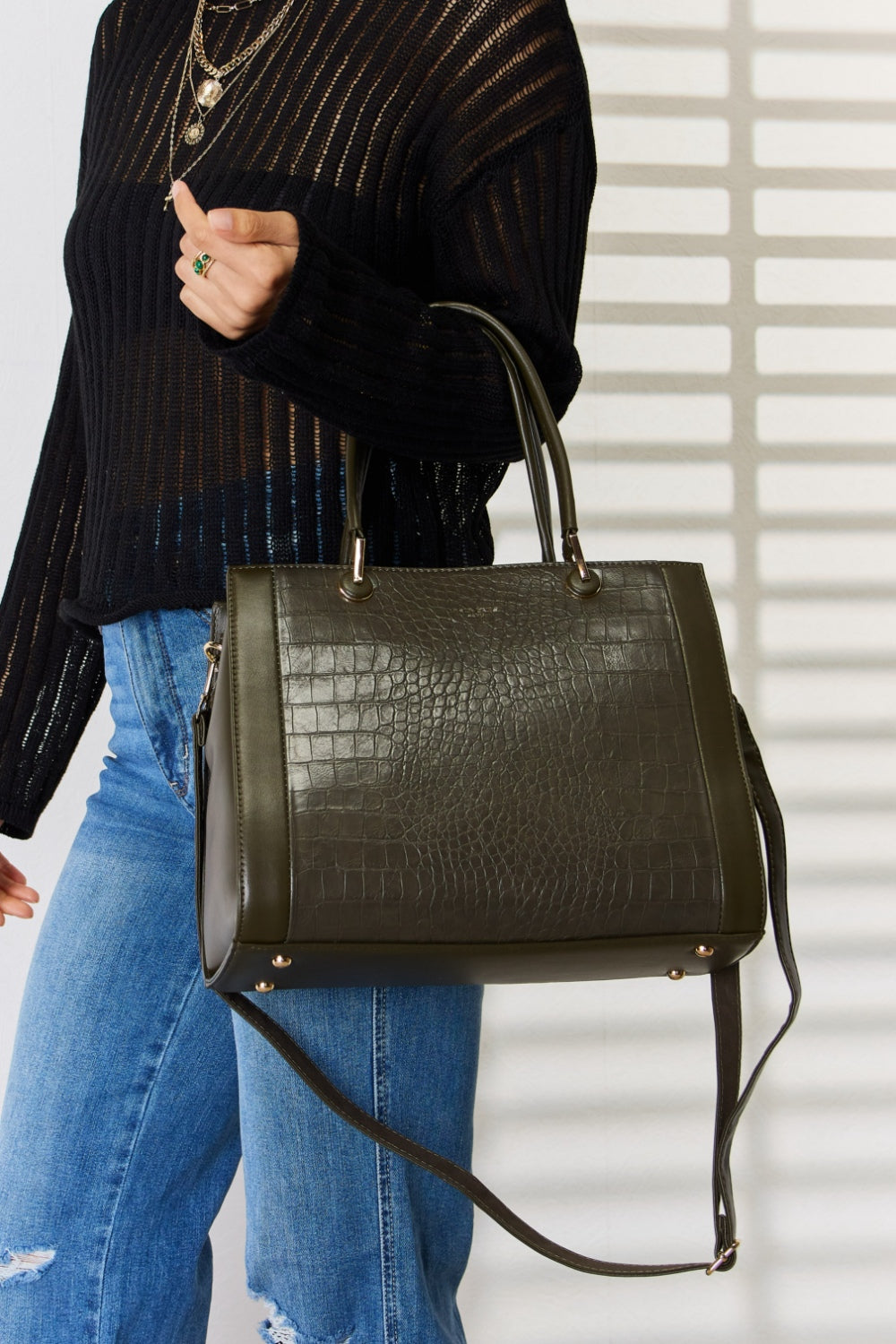 Sac à main en cuir PU texturé David Jones