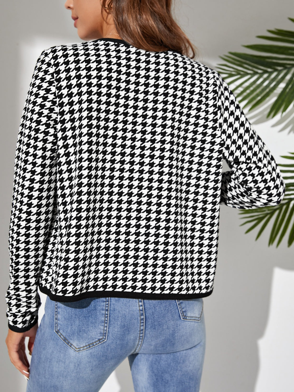 Veste à manches longues ouverte sur le devant à motif pied-de-poule