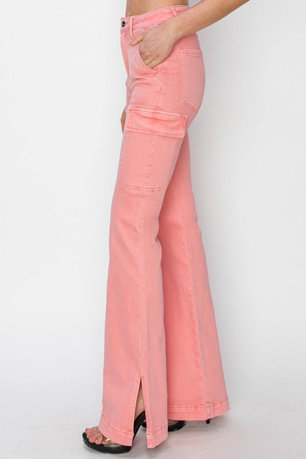 Jean bootcut cargo taille haute RISEN à fentes latérales
