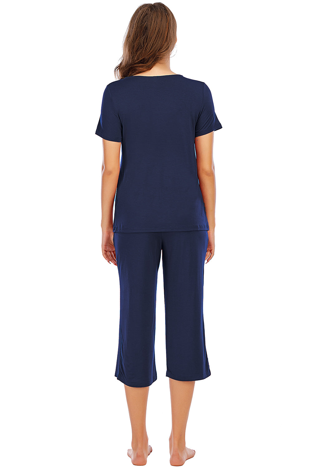 Ensemble de détente haut à manches courtes et pantalon à col en V