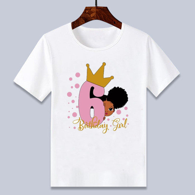 T-shirt à manches courtes pour enfants, confortable, imprimé motif fille africaine, pour anniversaire