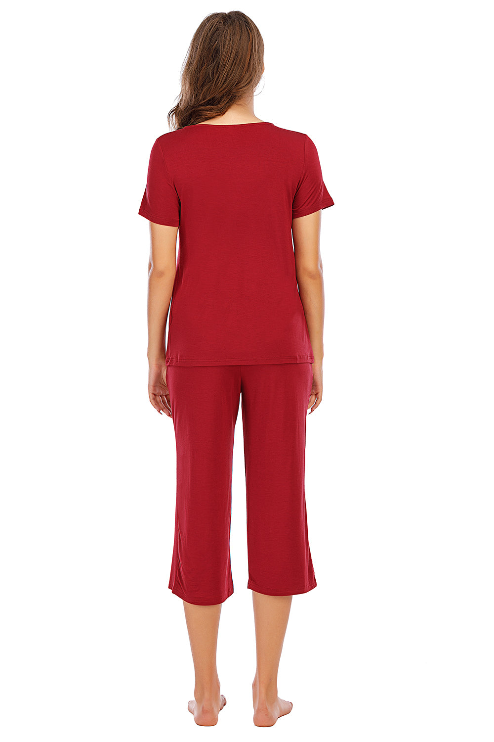 Ensemble de détente haut à manches courtes et pantalon à col en V
