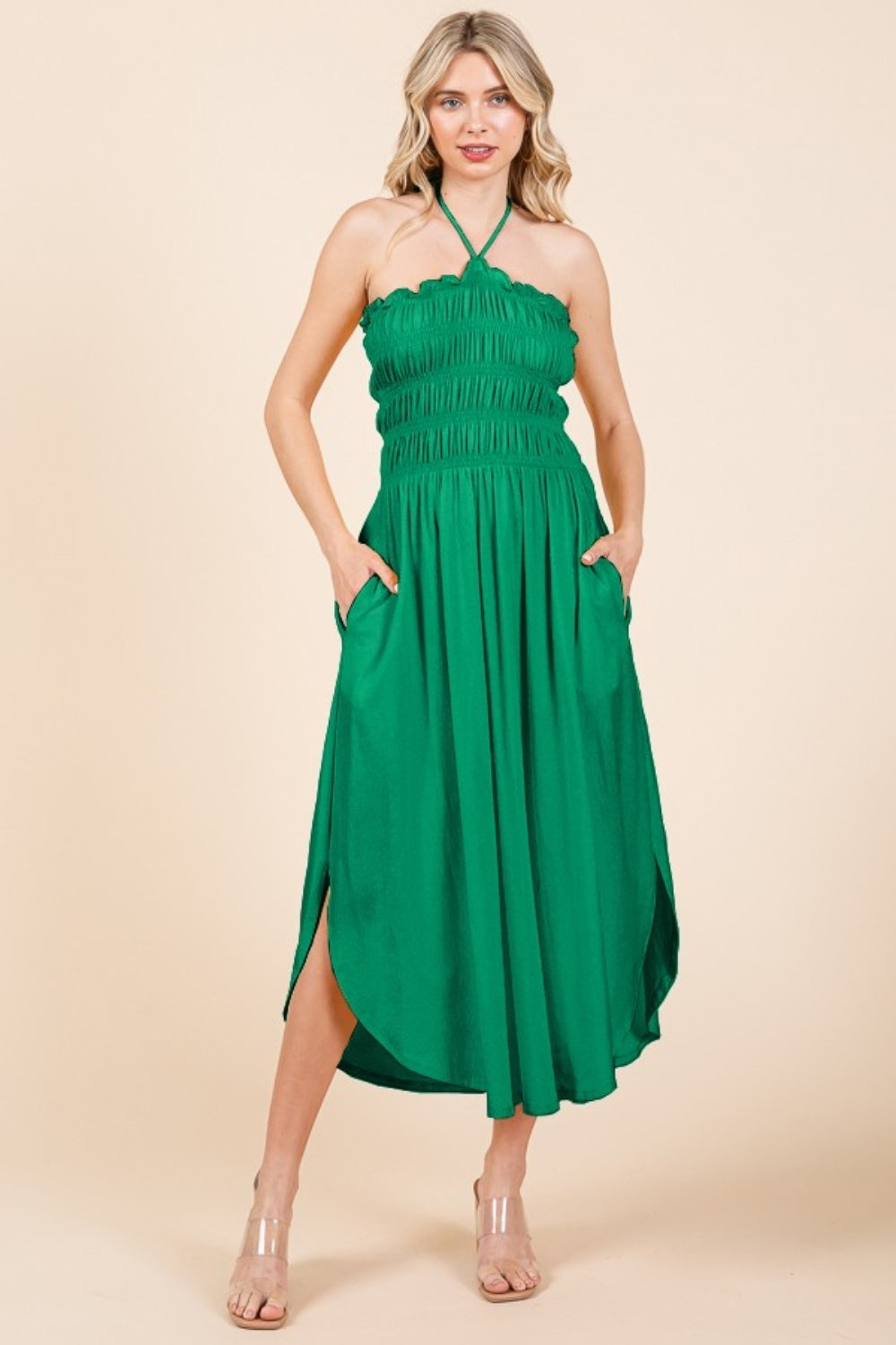 Robe froncée à nouer dans le dos avec poches Culture Code