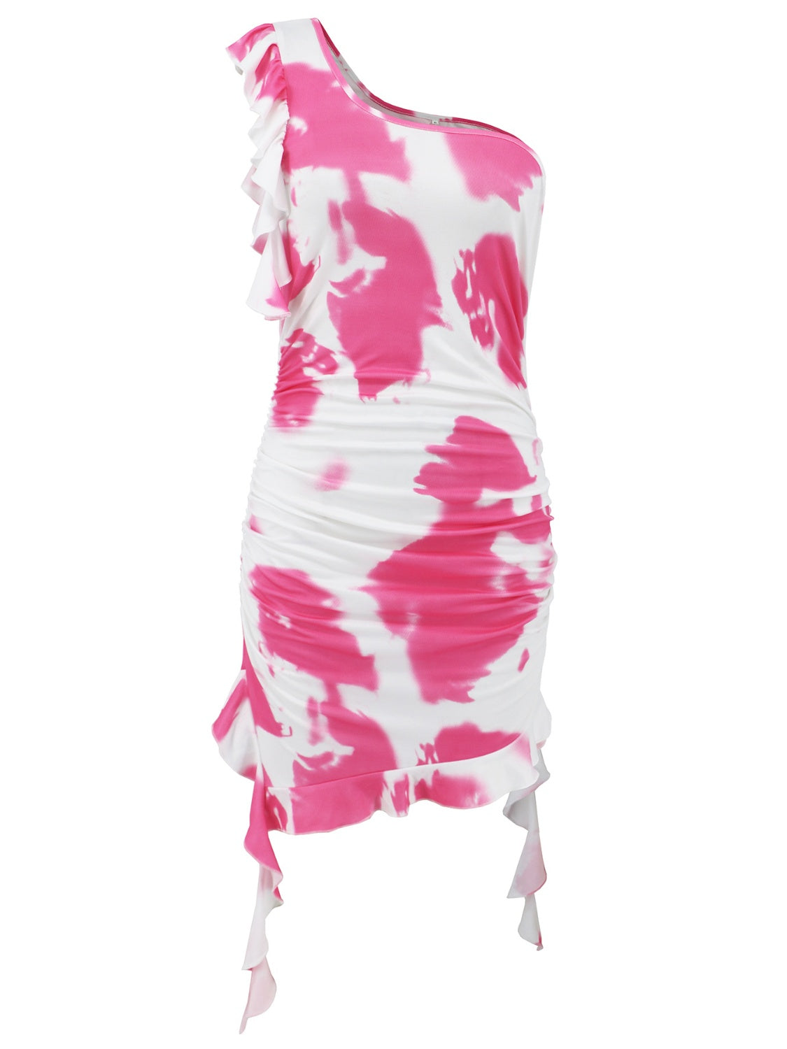 Mini-robe à volants et à épaule unique tie-dye
