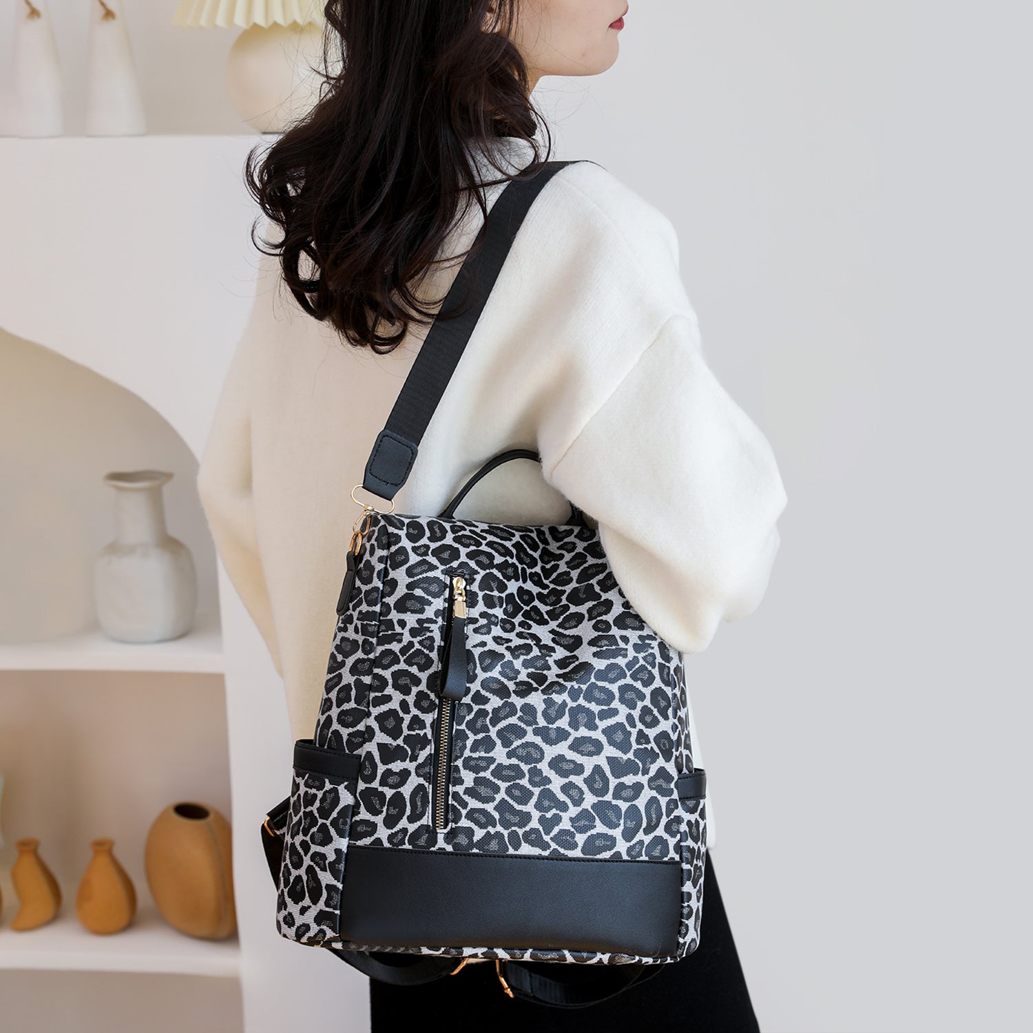 Sac à dos en cuir PU léopard
