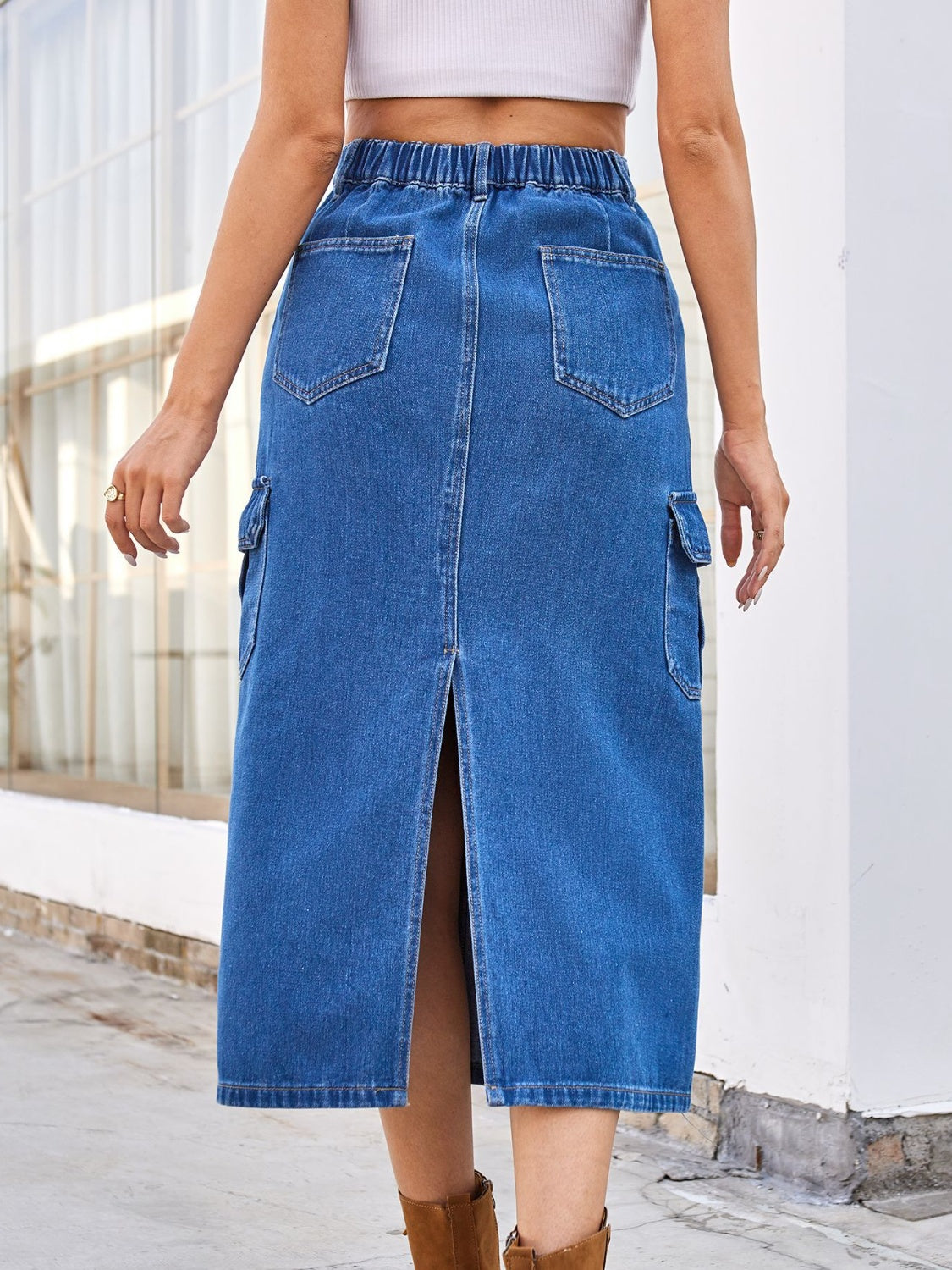 Jupe midi fendue en jean avec poches