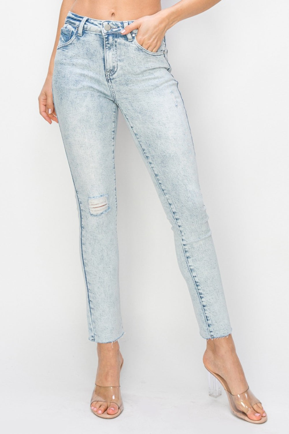 Jean skinny taille haute effet vieilli Risen