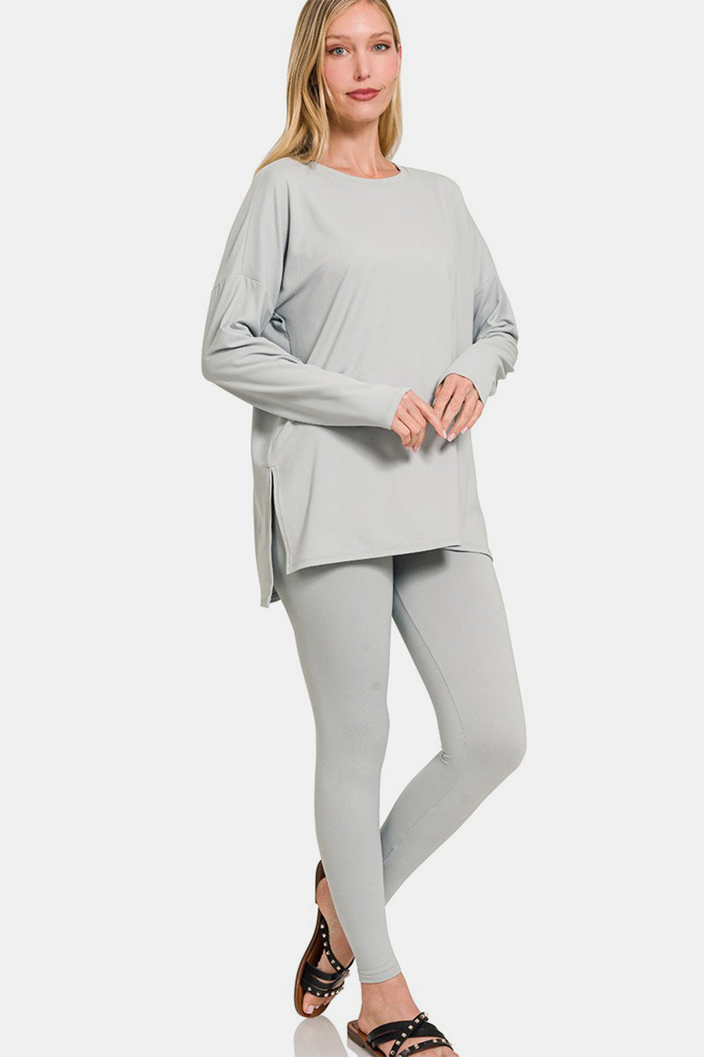 Ensemble haut et leggings Zenana en microfibre brossée pleine grandeur