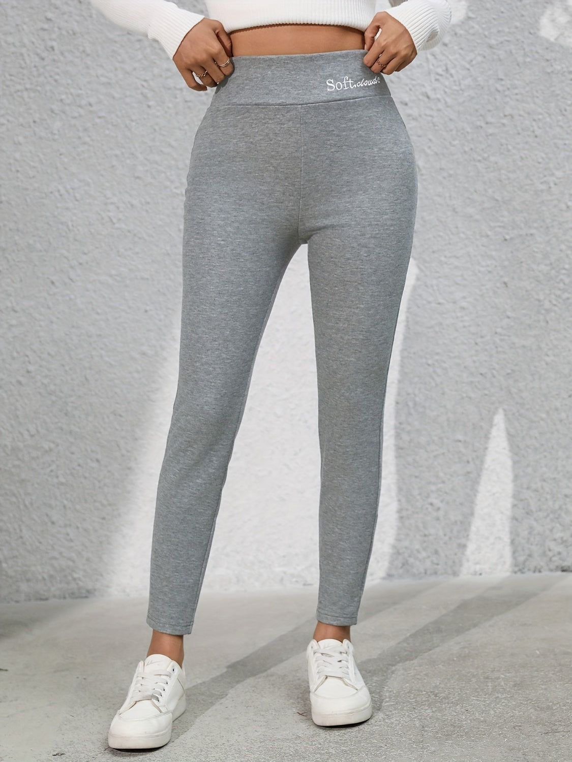 Leggings taille haute brodés avec lettres pleine grandeur