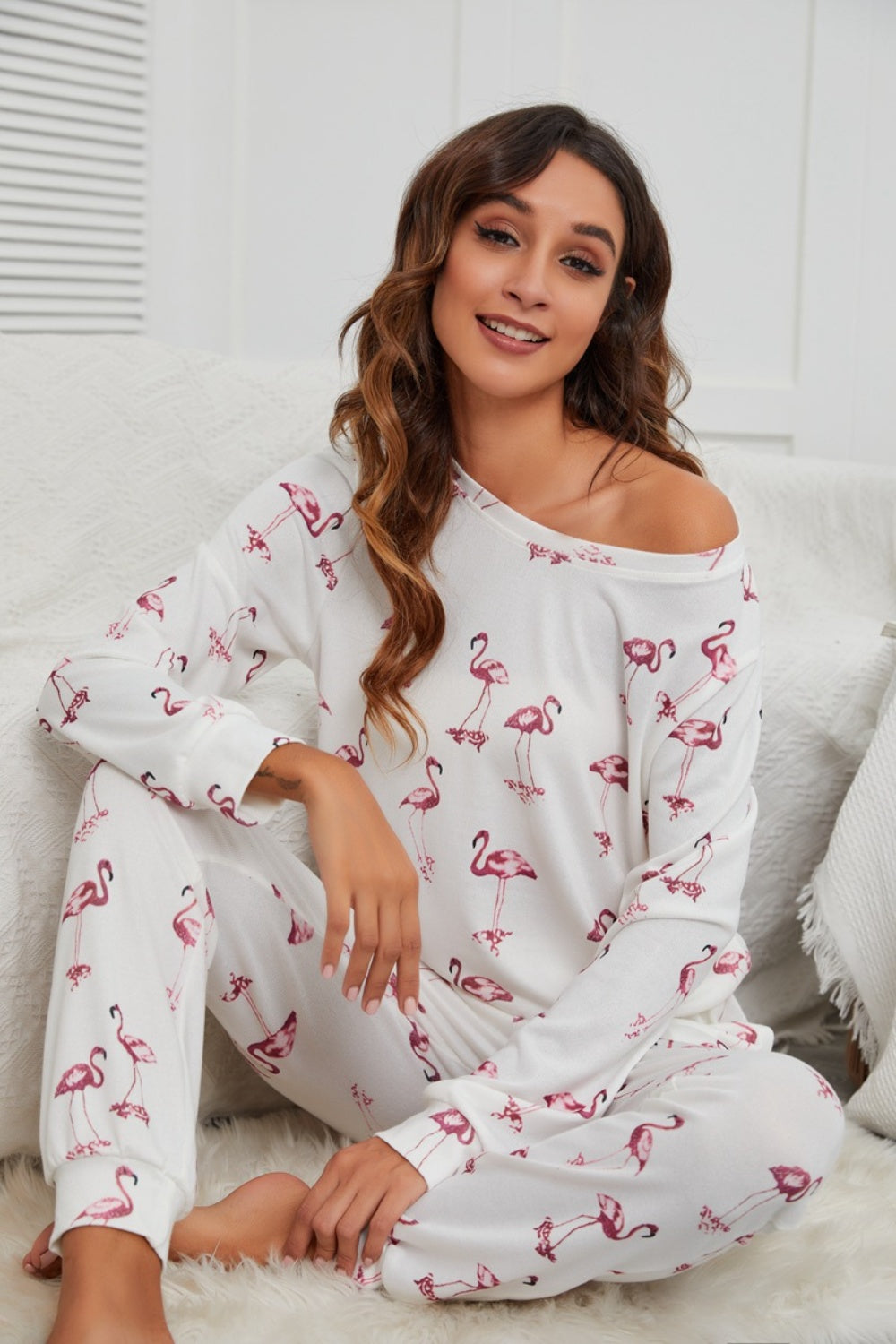 Ensemble haut à manches longues et pantalon flamant rose