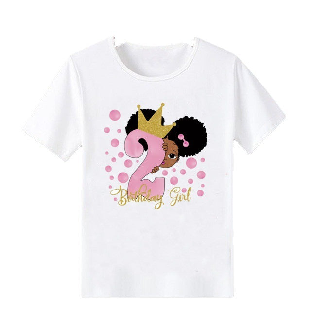 T-shirt à manches courtes pour enfants, confortable, imprimé motif fille africaine, pour anniversaire