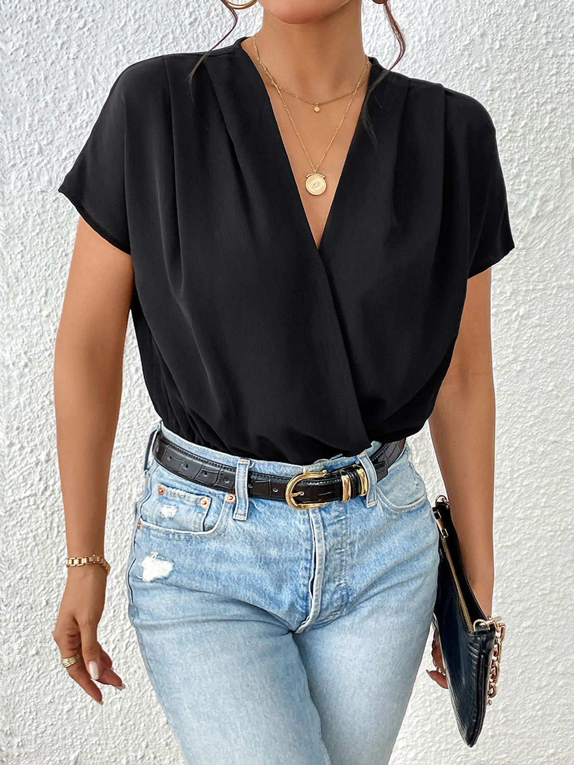 Body froncé à manches courtes et surplis Perfee