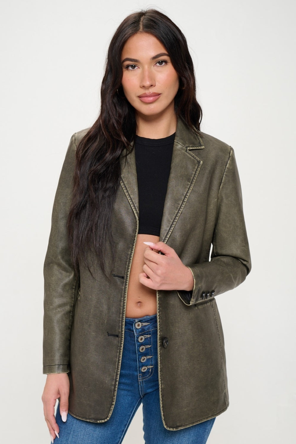 Blazer en cuir végétalien à simple boutonnage Coalition LA