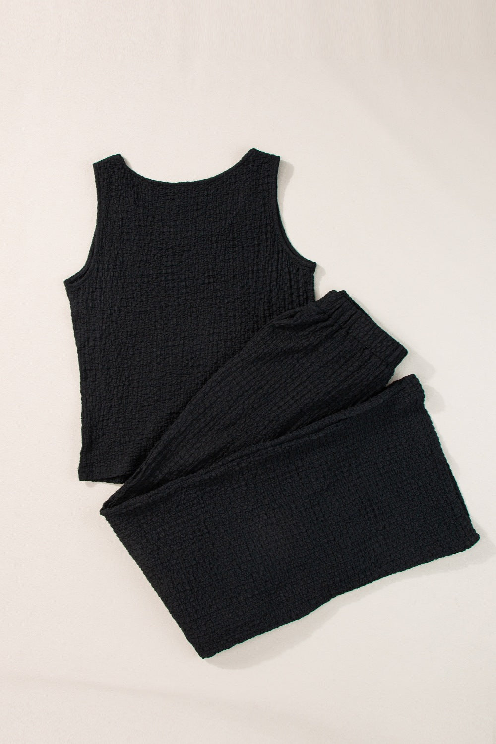 Ensemble haut à col rond texturé et pantalon large