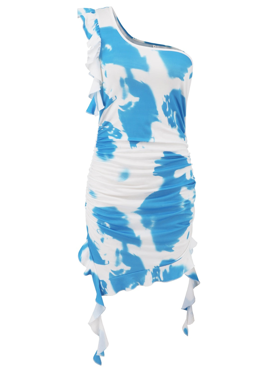 Mini-robe à volants et à épaule unique tie-dye