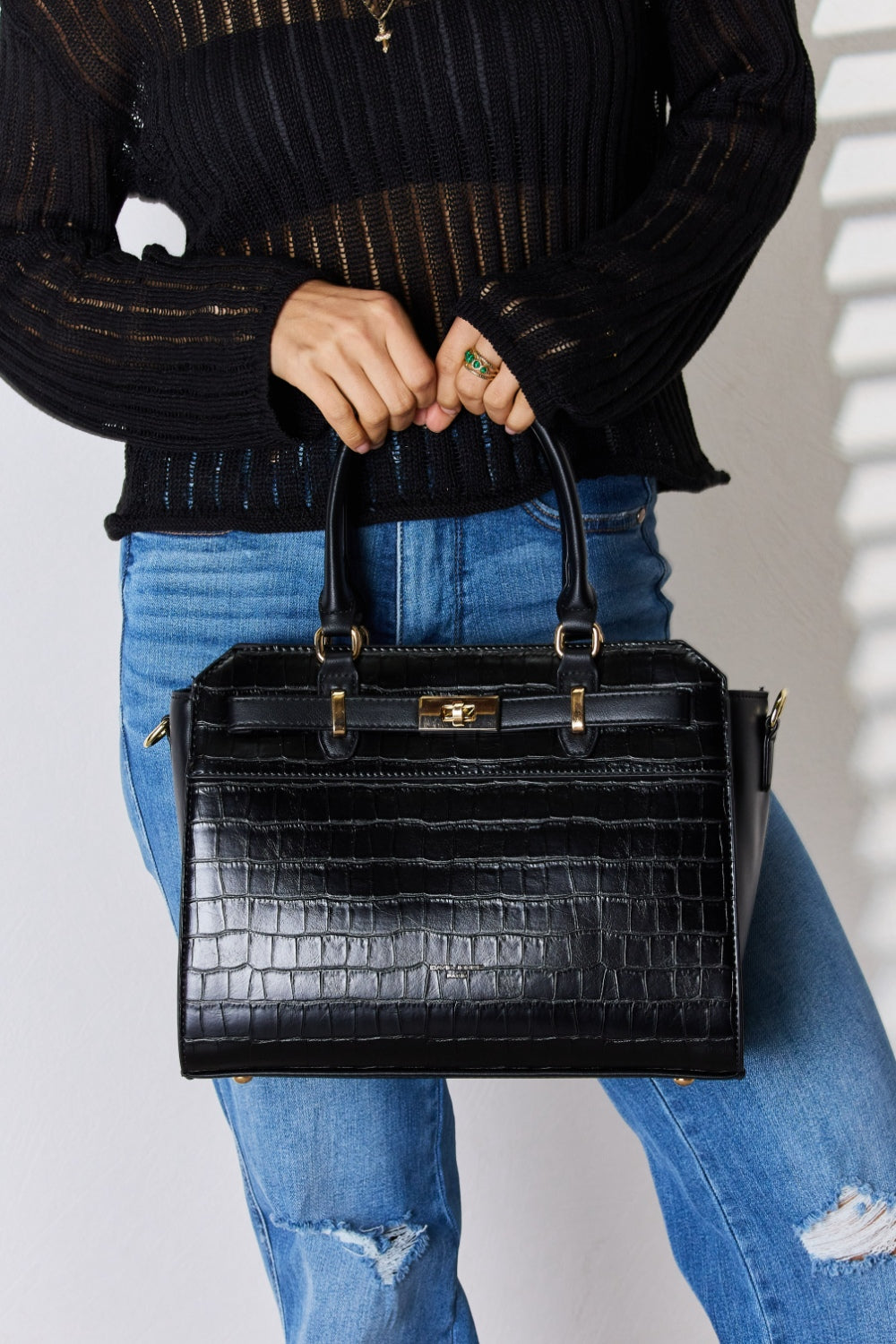 Sac à main en cuir PU texturé David Jones