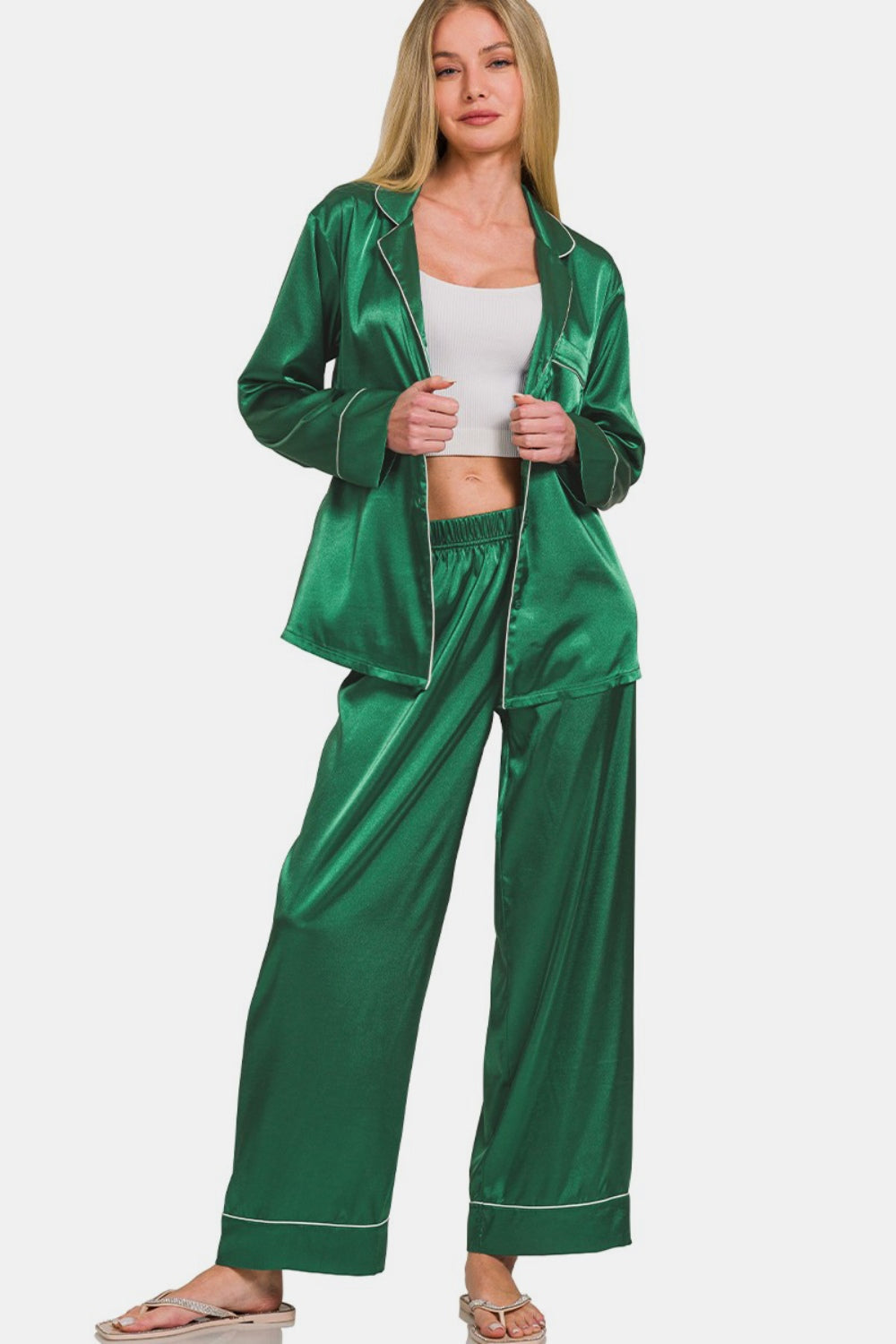 Ensemble pyjama Zenana en satin à manches longues et pantalon