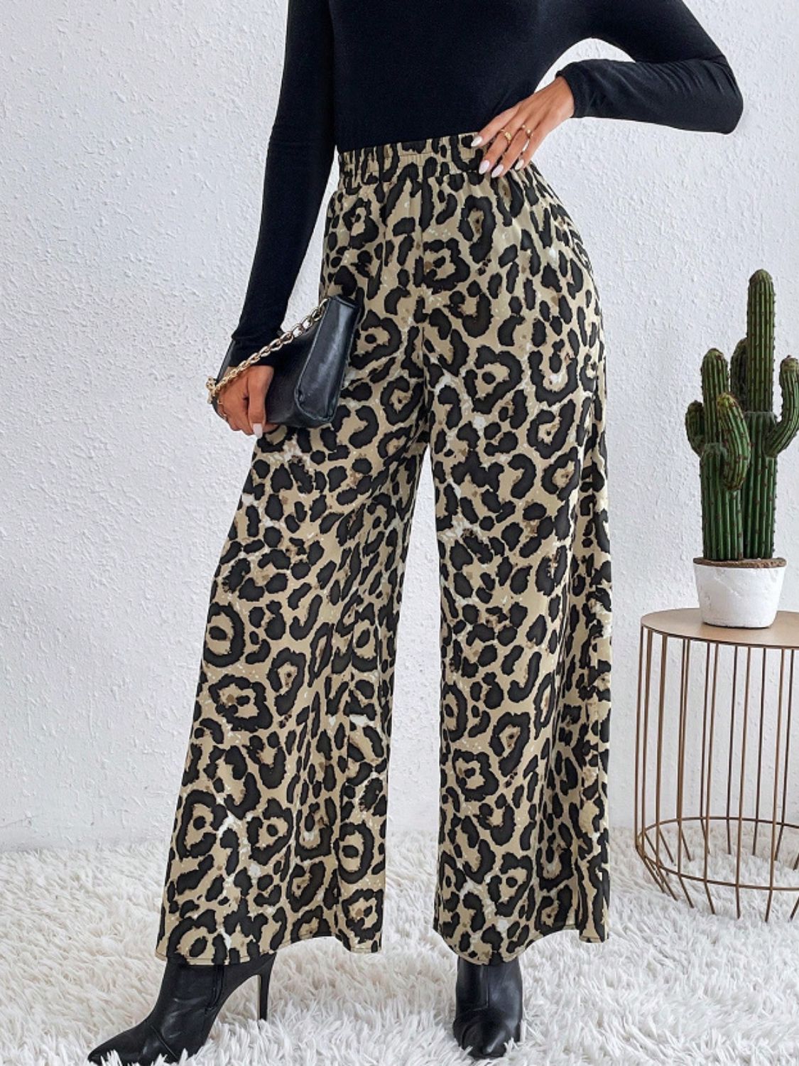 Pantalon large imprimé à taille élastique