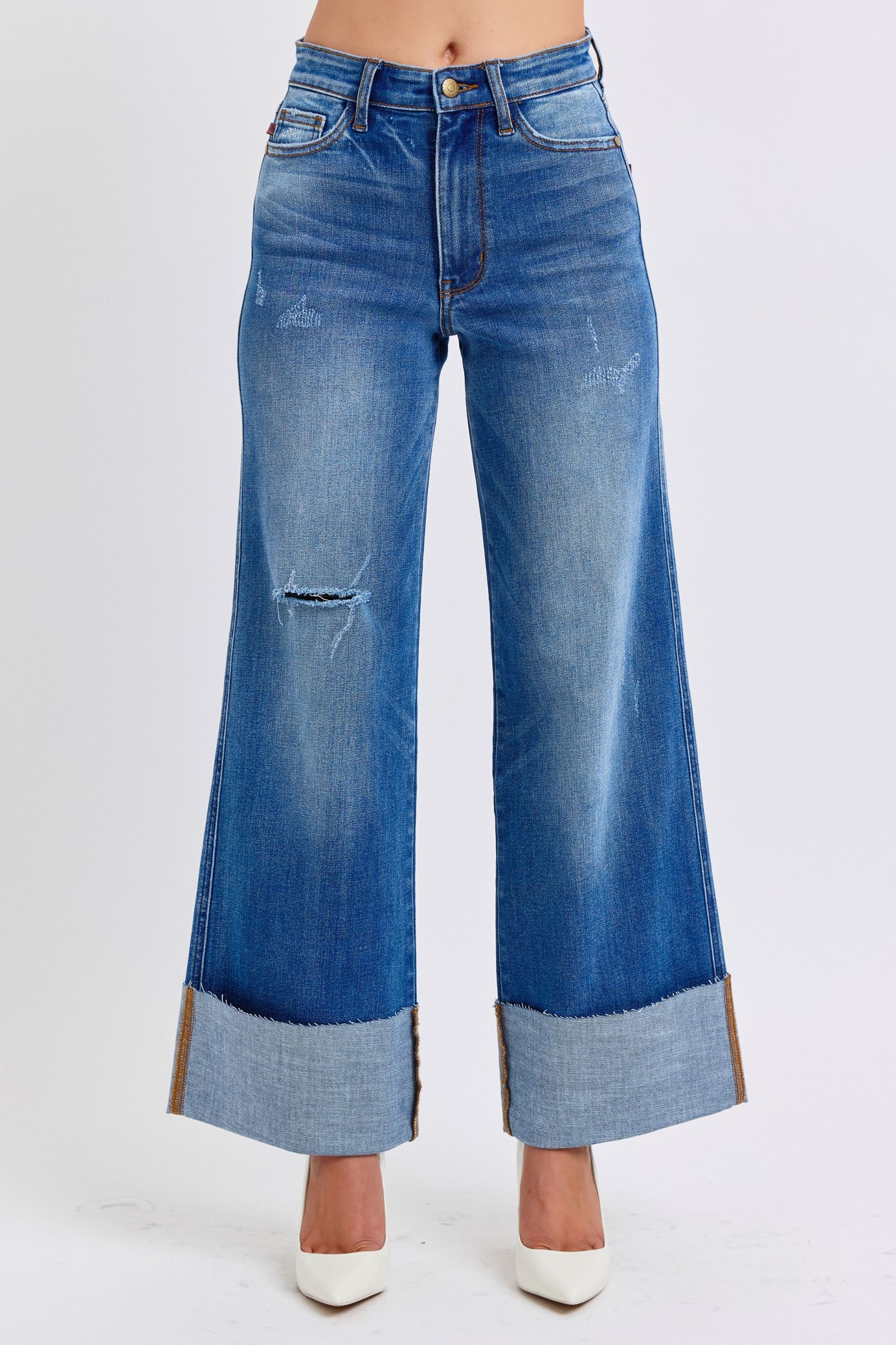 Jean large taille haute bleu vieilli Judy