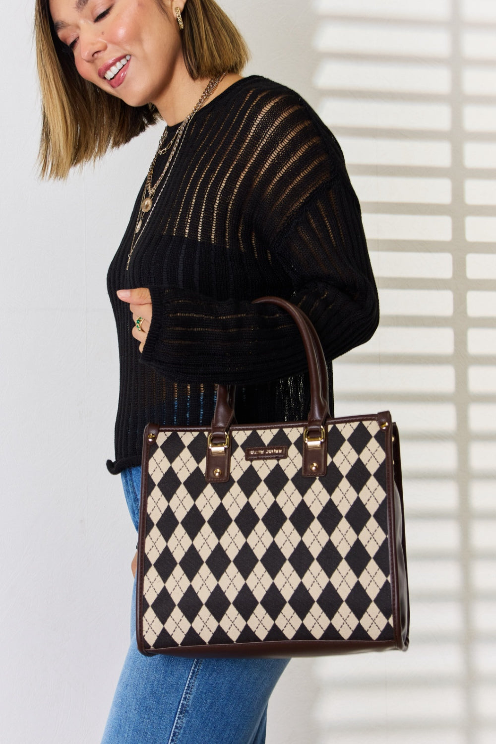 Sac à main en cuir PU à motif losanges David Jones