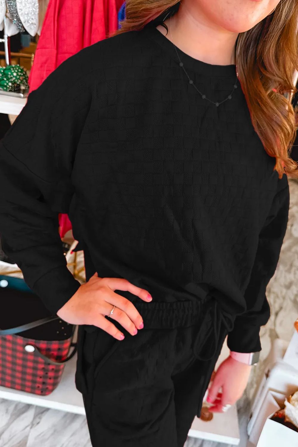 Ensemble haut et pantalon à col rond haut-bas