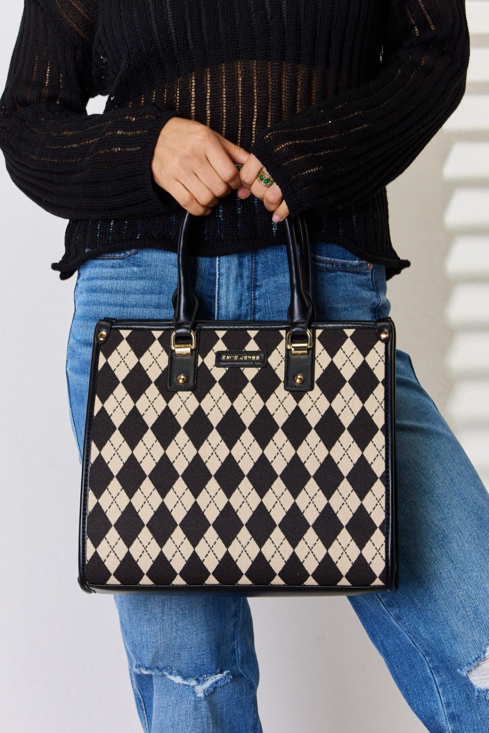 Sac à main en cuir PU à motif losanges David Jones