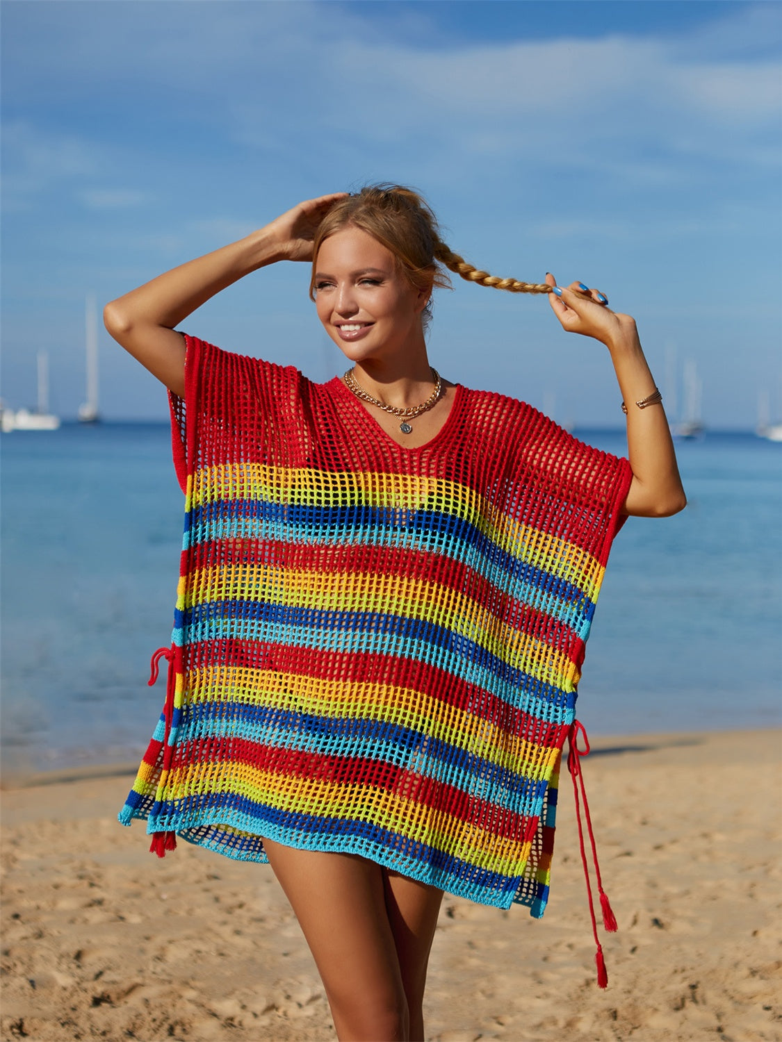 Cache-maillot rayé à découpes et pompons Motif ailes d'ange