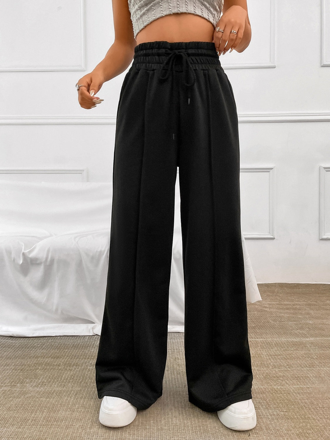 Pantalon large à taille élastique et cordon de serrage Honey