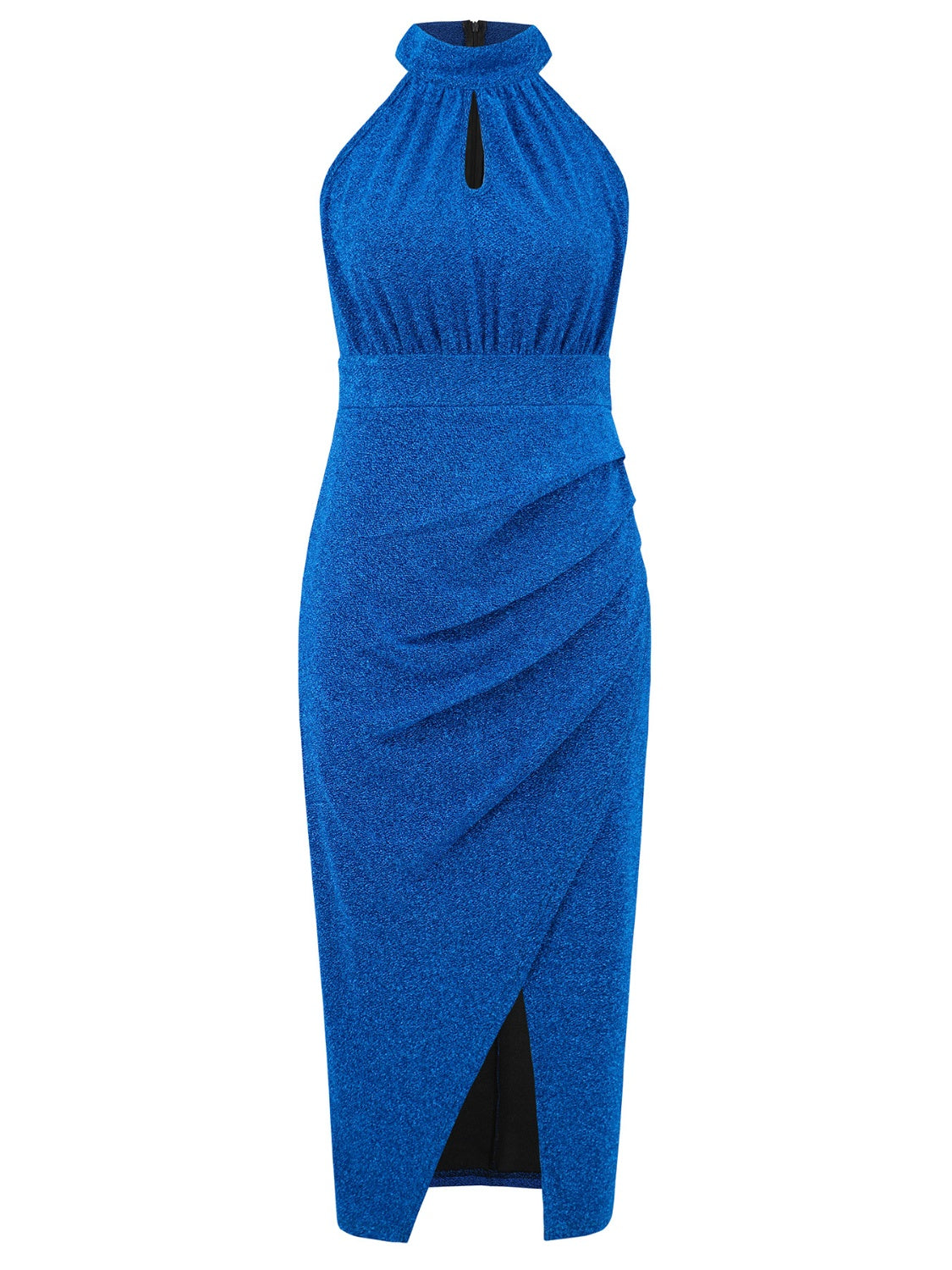 Robe sans manches à col montant et fente froncée