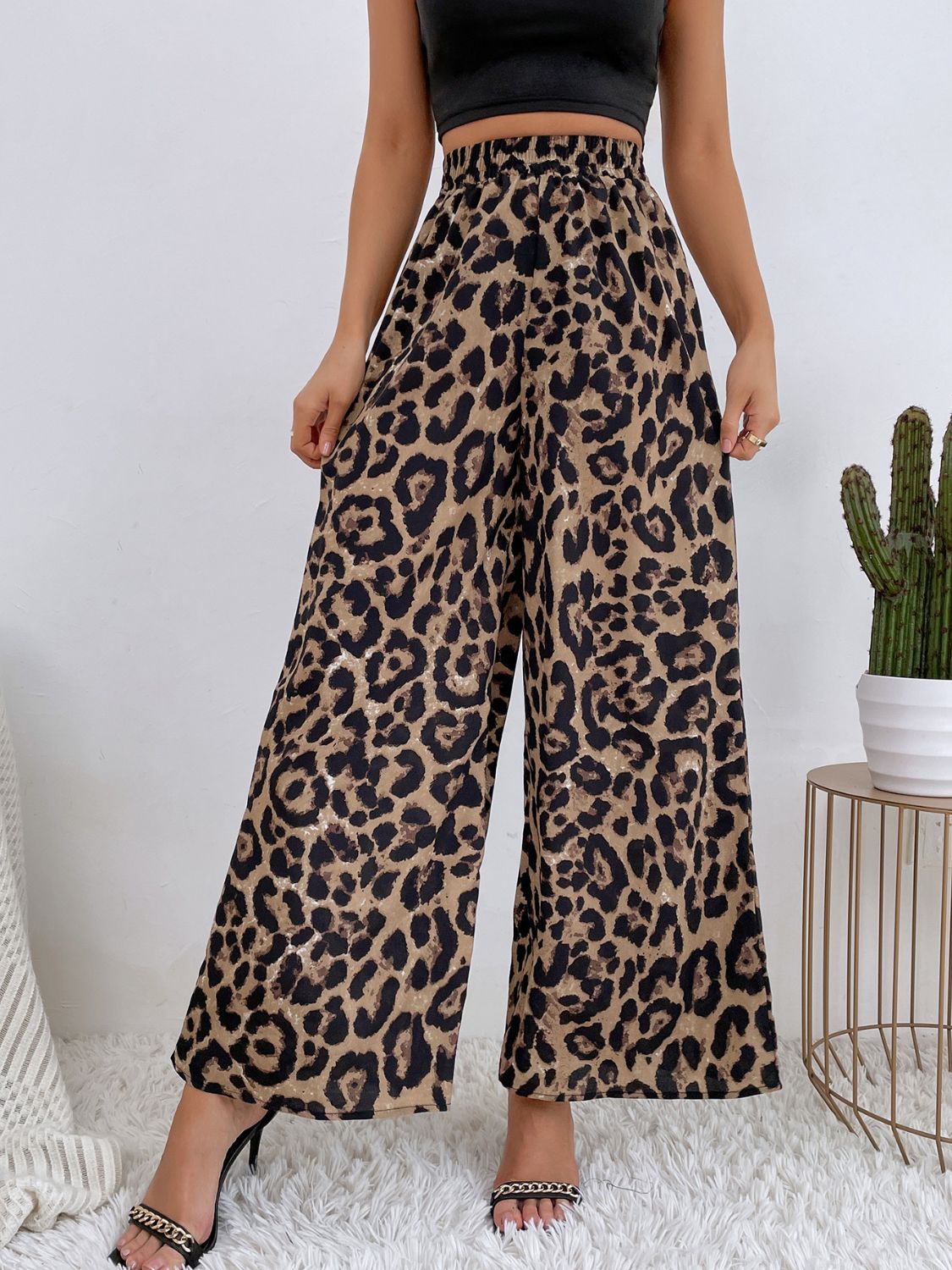 Pantalon large imprimé à taille élastique