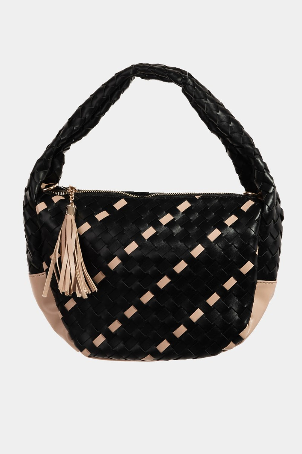 Sac demi-cercle tissé à pompons Fame