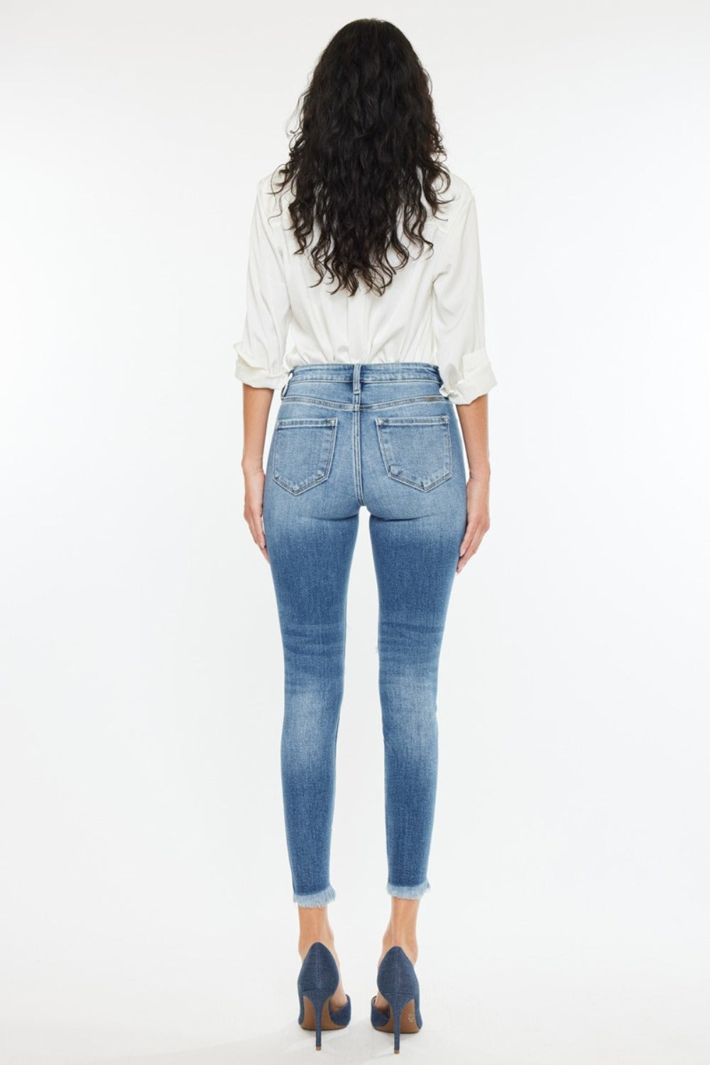 Jean skinny Kancan taille haute effiloché à la cheville
