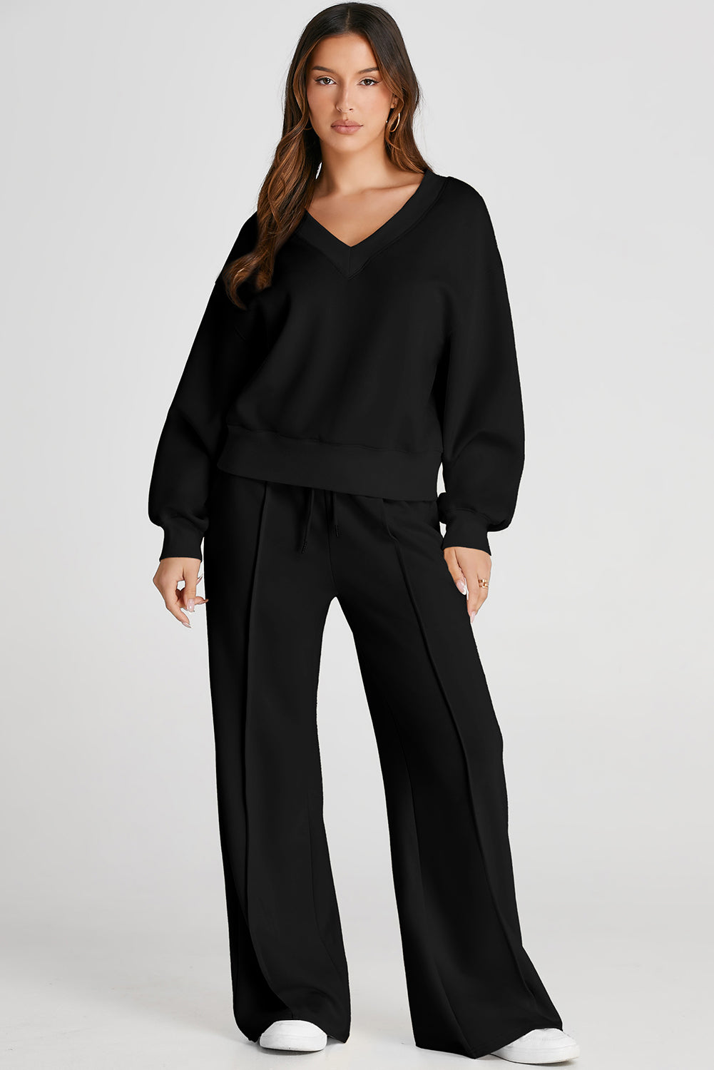 Ensemble haut à manches longues et pantalon à col en V