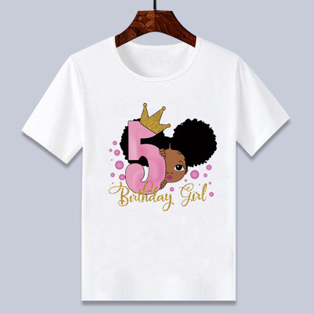 T-shirt à manches courtes pour enfants, confortable, imprimé motif fille africaine, pour anniversaire