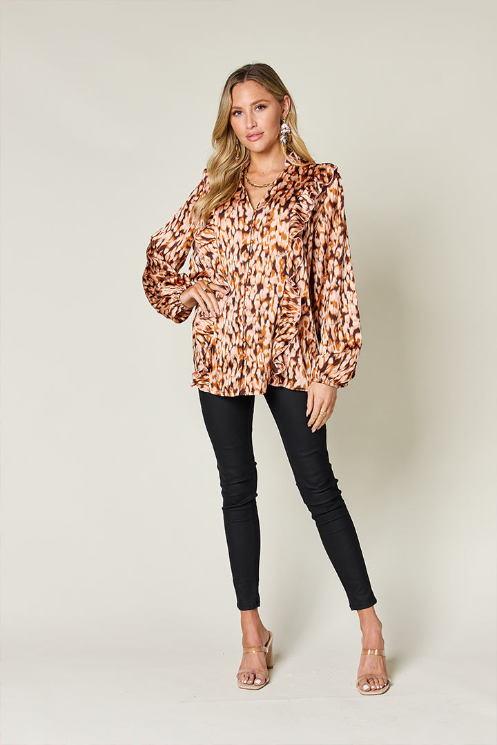 Chemise à manches ballon à volants et imprimé Double Take, taille standard