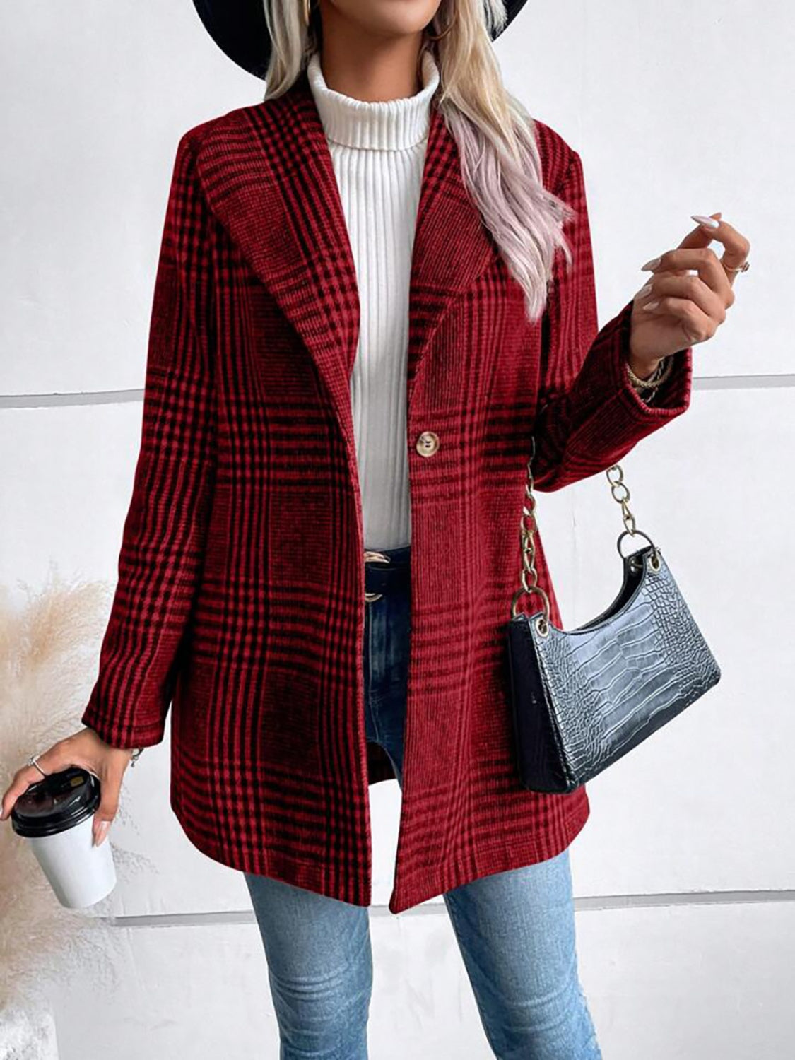 Veste à manches longues et col à carreaux
