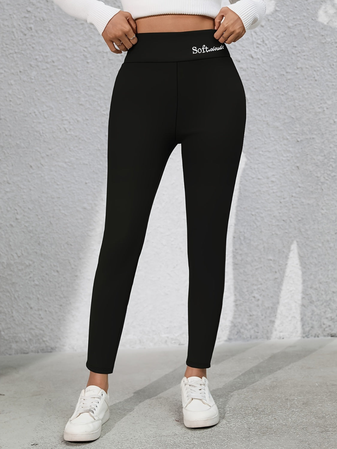 Leggings taille haute brodés avec lettres pleine grandeur